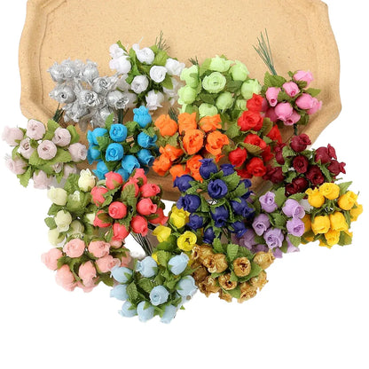 Artificial Mini Rose Flower Bundle, Silk Bouquet for Home Decor, Wedding Decoration, Crafting and Gift Accessories, 12 Pieces, Elegant Floral Display for Indoor Use