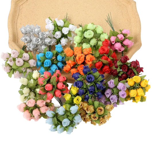 Artificial Mini Rose Flower Bundle, Silk Bouquet for Home Decor, Wedding Decoration, Crafting and Gift Accessories, 12 Pieces, Elegant Floral Display for Indoor Use