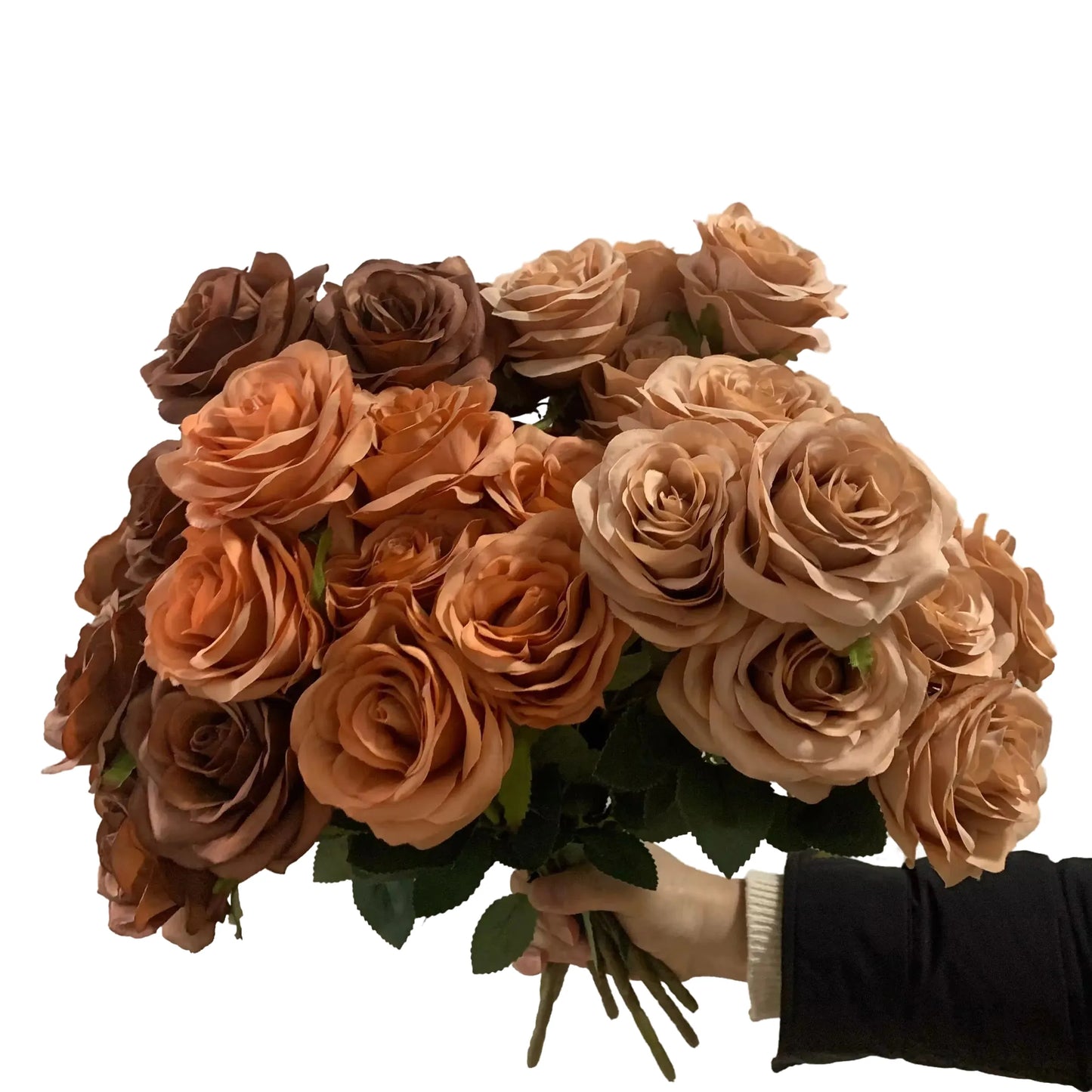 artificial roses bouquet, silk flowers for home decor, wedding, anniversaries, coffee brown, indoor events, elegant floral arrangement, perfect gift for special occasions