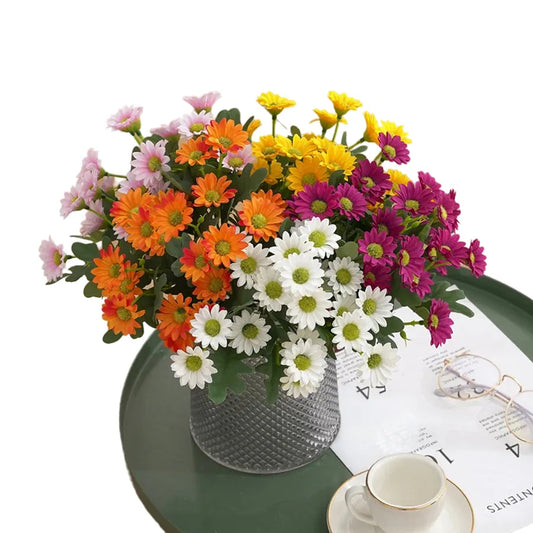 Silk Daisy Artificial Flowers Bouquet for Bridal Shower, Wedding, Home, Garden Decor, Autumn Party, Outdoor Venue Embellishment, Craft Projects, No Wilt, Easy Care
