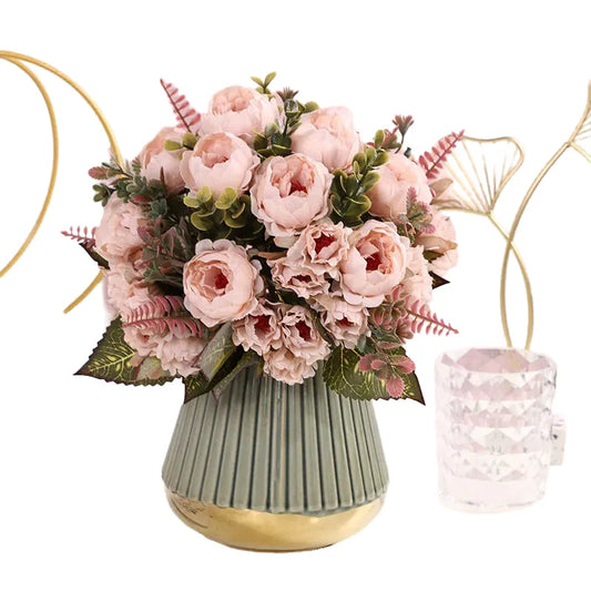 Silk Peony Artificial Flowers Bouquet, 30cm Decorative Faux Floral Arrangement, Indoor Peonies for Home, Wedding, Bridal Shower, Party, Hotel Table and Vase Décor