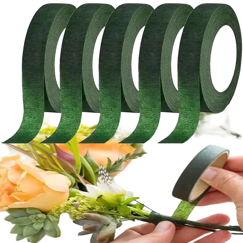 artificial flower tape for floral stem wrapping, self-adhesive green tape for bouquets, weddings, crafts, versatile floral arrangements, paper material, multiple occasions