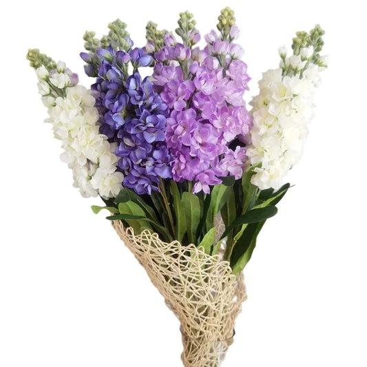 Artificial Hyacinth Flowers Violet Silk Green Leaves for Wedding Anniversary Party Decor Indoor Home Decoration