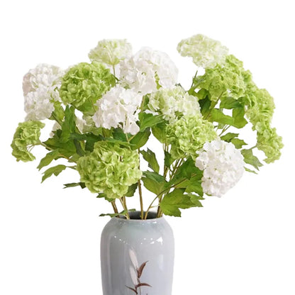 Artificial Flowers Real Touch Hydrangea Branch, 3 Heads with Green Leaves, Silk Decoration for Wedding, Home, Room, Anniversaries, Indoor Event Decor, Elegant Floral Arrangement
