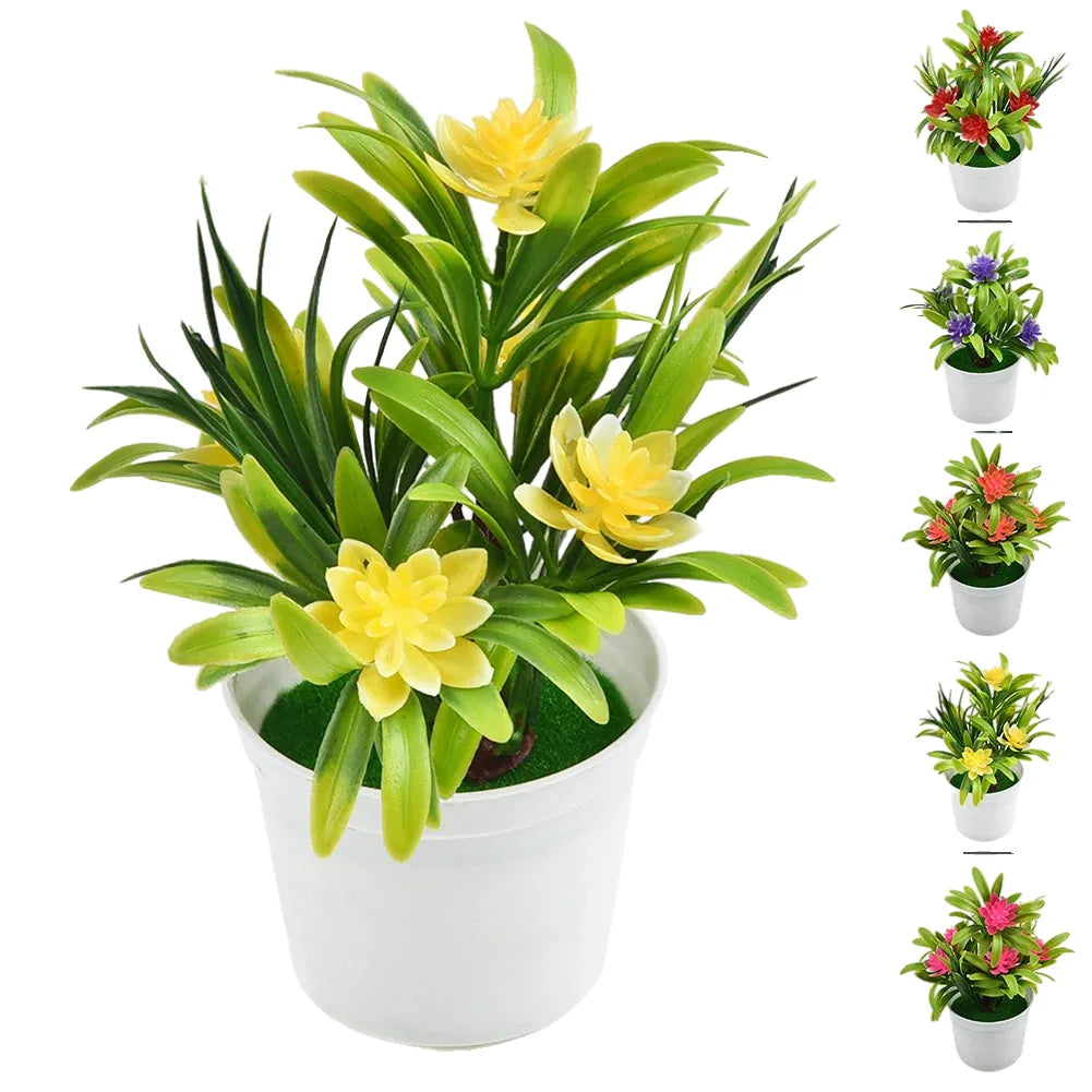 artificial flowers with pot for home office decor - plastic fake plants for indoor use, perfect for birthdays, housewarming, weddings and parties - decorative floral arrangement