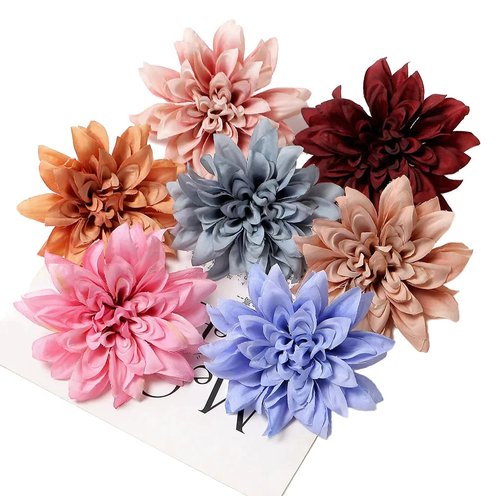 artificial silk dahlia flower heads 5-pack - home, wedding, party decoration, indoor faux floral accessories for anniversaries, birthdays, bridal showers