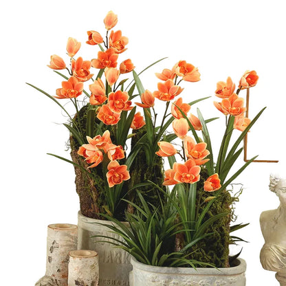 Artificial Orchid Flowers 3D Printed Real Touch Pink Cymbidium Branch - Home Living Room Silk Decoration, Wedding Centrepiece, Indoor Floral Arrangement