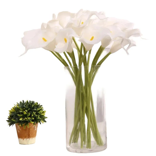 Artificial Calla Lily Flower Bouquet - Real Touch, White, 5/10Pcs, PU Material, Bridal Wedding Decor, Home Party Display, Indoor Anniversary Baby Shower Essentials