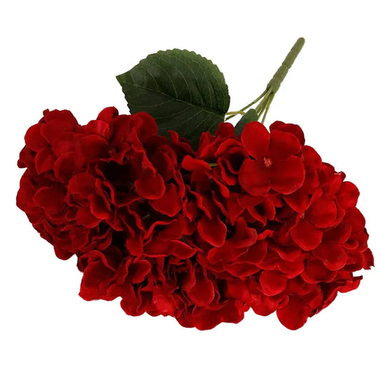 Silk Hydrangea Artificial Flowers Bouquet, 5 Large Heads, Red Floral Arrangement for Home, Wedding, Anniversary, Parties, Indoor Decor