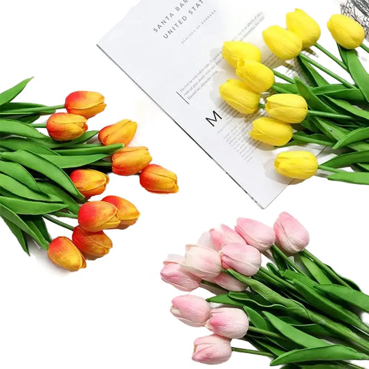 Artificial White Tulips Bouquet, PE Silicone Realistic Fake Flowers for Home Decor, Bridal Showers, Valentine's Gifts, Weddings, Indoor Arrangements