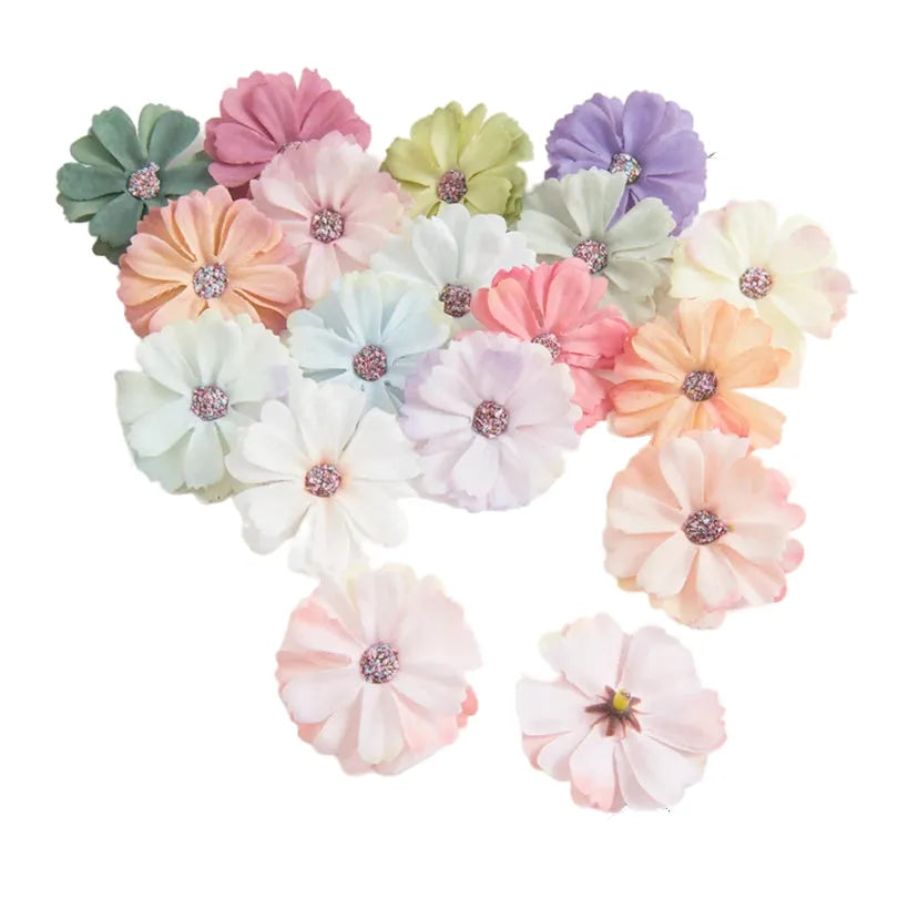 50pcs pink silk daisy heads artificial flowers for wedding decorations, diy crafts, party decor, christmas wreaths, home decor, and indoor use