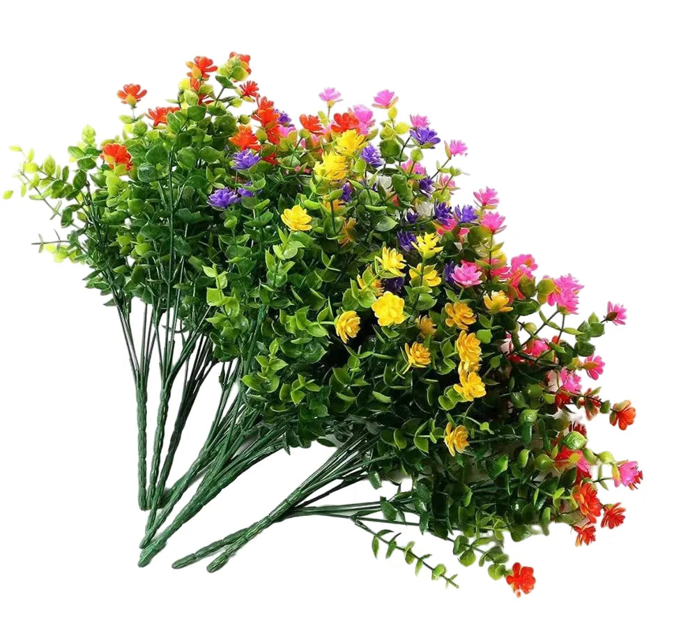 artificial flowers uv resistant for outdoor decor, wedding, garden, kitchen, office, indoor decoration, plastic greenery shrubs, realistic fake flower arrangement