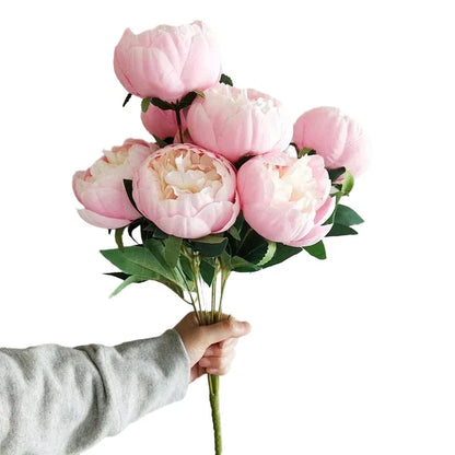 Artificial Peony Flower Bouquets, Silk & Raw Silk, Ideal for Weddings, Living Room, Dining Table Decor, Multi-Coloured, 10 Heads, Home & Party Decoration