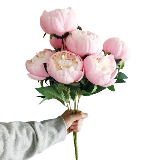 Artificial Peony Flower Bouquets, Silk & Raw Silk, Ideal for Weddings, Living Room, Dining Table Decor, Multi-Coloured, 10 Heads, Home & Party Decoration