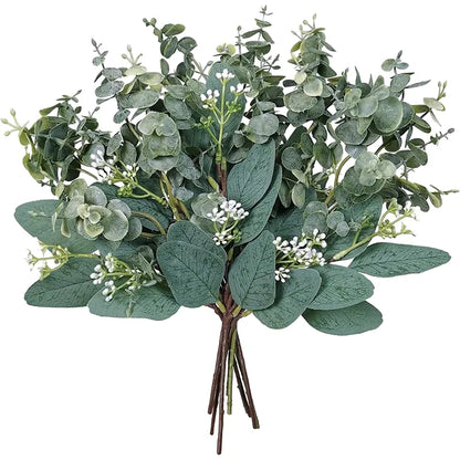 Artificial Flower Bouquet Set, Oval Eucalyptus Leaves, Perfect for Weddings, Home Decor and Party Decorations, Indoor Plastic Greenery Accent, 10/15pcs