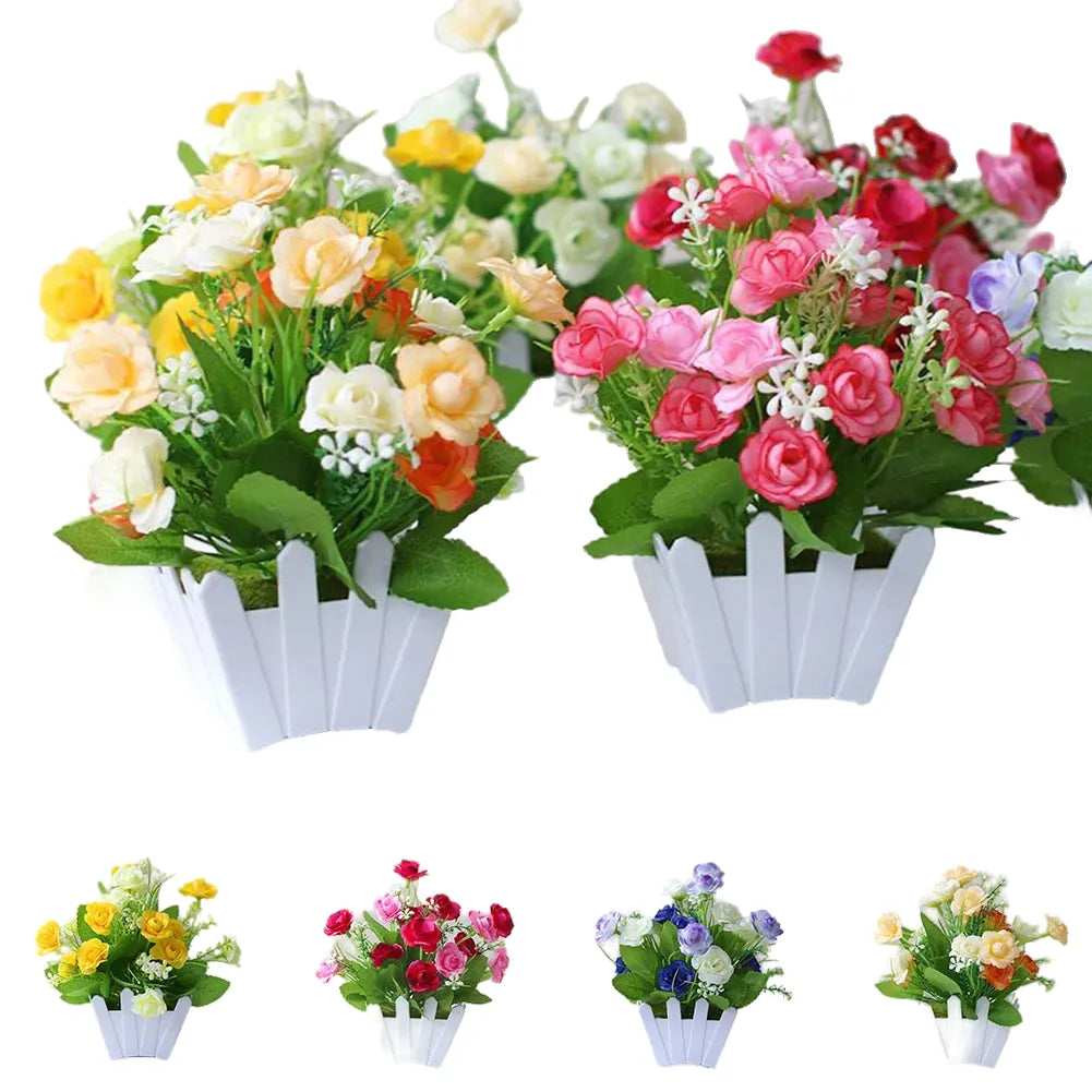 artificial rose bonsai plant - lifelike potted plastic flowers for indoor & outdoor decor, home & party ornament, low maintenance garden decoration