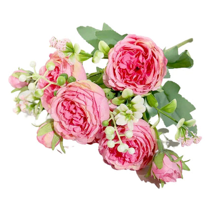 Artificial Silk Rose Bouquet for Wedding and Home Decoration - Large and Small Heads for Indoor Use - Versatile Decor for Anniversaries, Showers, Birthdays, and More