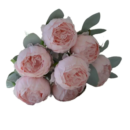 Silk Artificial Peony Bouquet, 7-Head Flower Branch, 45 cm, Pink Blue Red White, Home Decor, Wedding & Anniversary Decoration, Indoor Use, Party & Office Display