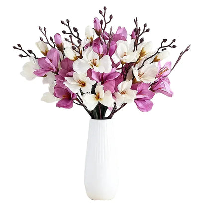 Artificial Magnolia Flower Bouquet 20 Heads Non-Woven Fabric for Home Decoration, Weddings, Parties, and Special Occasions - Indoor Floral Arrangement