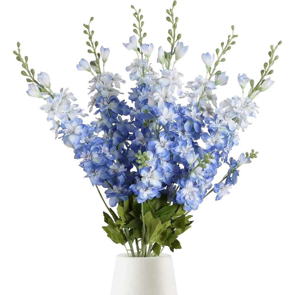 artificial flowers blue delphinium long stem larkspur for wedding centrepieces arrangements, silk flower branch for vase, home decor, party decorations