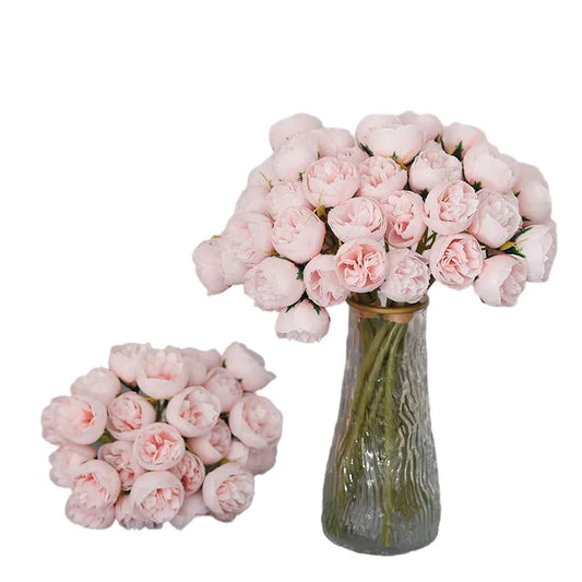 Silk Roses & Peonies Bouquet, 27 Heads, Pink, White, Purple, Artificial Flowers for Home Decor, Wedding, Parties, Indoor Use, Table Vase Arrangement