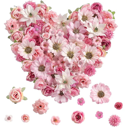 50Pcs Mini Silk Artificial Daisy Peony Rose Flower Heads for Home Decor, Wedding, Craft, Wreaths, Party, DIY Projects, Indoor Decorations, Gifts