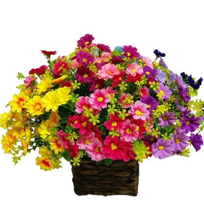 Artificial Flowers Bundle, UV Resistant, Outdoor Indoor Decoration, Fake Greenery for Home, Garden, Office, Kitchen, Wedding, Plastic Rose Flower Branch, Versatile Decor