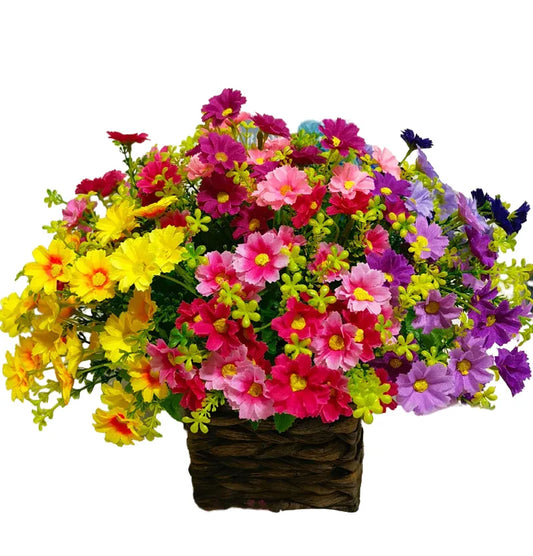 Artificial Flowers Bundle, UV Resistant, Outdoor Indoor Decoration, Fake Greenery for Home, Garden, Office, Kitchen, Wedding, Plastic Rose Flower Branch, Versatile Decor