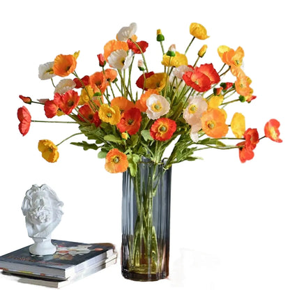 Artificial Silk Poppy Bouquet, 4 Heads, Vibrant Fake Flowers for Home Decor, Indoor Parties, Weddings, Anniversaries, Garden Display, DIY Decorative Accessories