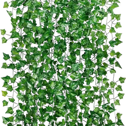 Artificial Green Ivy Leaf Garland 2.1M, Silk Rattan Hanging Vine for Wall Decor, Home and Garden Decoration, Wedding Party, Outdoor Exhibition, DIY Fake Wreath Leaves