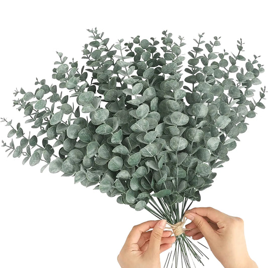 12 Artificial Eucalyptus Stems, Silver Dollar Greenery, Faux Branches for Wedding Bouquets, Floral Arrangements, Home and Outdoor Decoration, 12 Piece Set