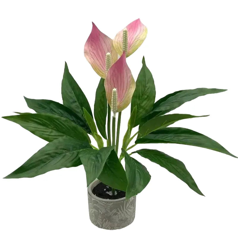 artificial green anthurium faux potted plant decoration, desktop ornament for home, wedding, anniversary, exhibition, outdoor use, plastic material, branch style