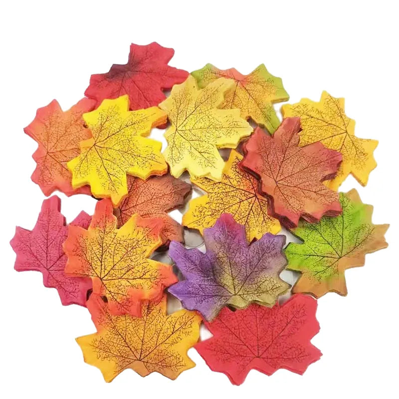 pack of 50 or 100 silk artificial maple leaves for seasonal decor, weddings, christmas, halloween, and diy crafts, ideal for indoor and outdoor home decoration