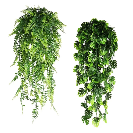 Hanging Artificial Monstera Leaf Vines Decoration, PE Green Garland for Home, Garden, Party, Wedding, or Outdoor Decor, Ideal Wall Decor Fake Plant Vine