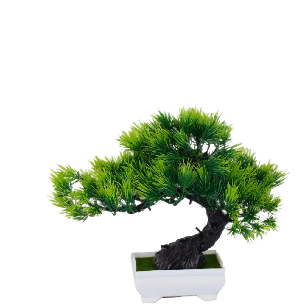 green artificial bonsai plants - small tree grass and flowers in pot, indoor outdoor decoration for home, office, wedding, anniversary, exhibition, halloween decor