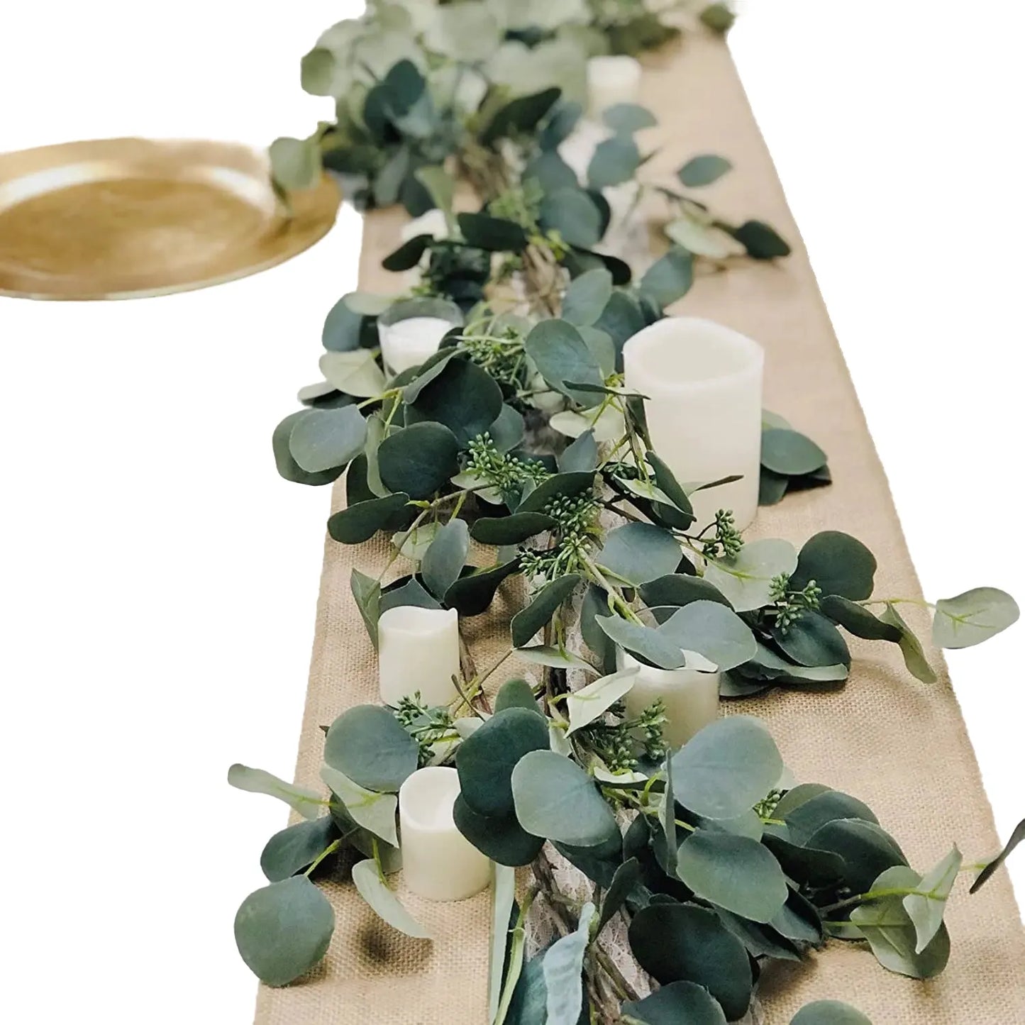 artificial eucalyptus garland 2m green leaf vines for wedding, home party, arch, garden, and outdoor hanging decoration, greenery rattan plant decor