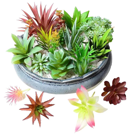 12pcs PVC Artificial Succulents Set - Flocking Fake Green Plants for Home, Office, Desktop Bonsai Decor, Miniature Potted Flowers, Fairy Garden Accessories