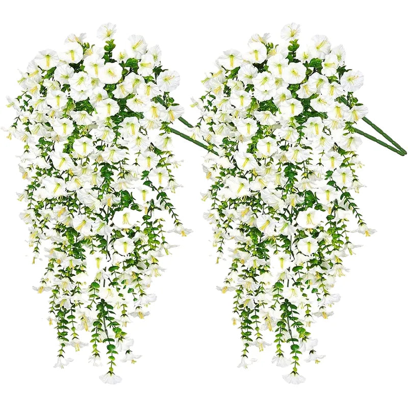 75cm white artificial morning glory hanging vine, faux silk flowers for home, garden & wedding decor, indoor outdoor use, set of 1 or 2