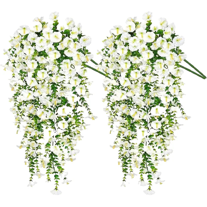 75cm white artificial morning glory hanging vine, faux silk flowers for home, garden & wedding decor, indoor outdoor use, set of 1 or 2