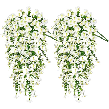 75cm White Artificial Morning Glory Hanging Vine, Faux Silk Flowers for Home, Garden & Wedding Decor, Indoor Outdoor Use, Set of 1 or 2