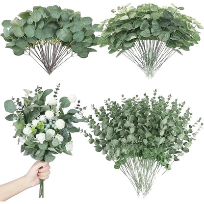 Artificial Eucalyptus Leaf Stems, Silk Greenery for Home Decor, Bridal Shower, Wedding Centrepieces, Hanging Displays, Outdoor Decorations, Set of 5