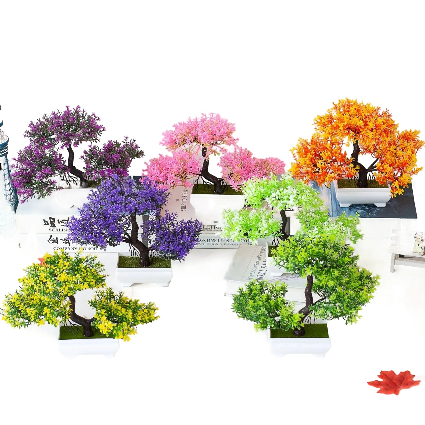 artificial bonsai trees set, decorative plastic plants, ideal for home decor, holiday decorations, christmas, halloween, easter, year-round festive accent