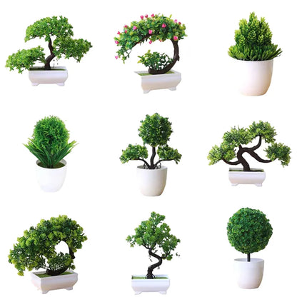 Artificial Bonsai Tree Decorative Plant, Plastic Fake Flowers with Pot, Desktop Ornament for Home, Office, Hotel, Garden, Anniversary, and Exhibition Use