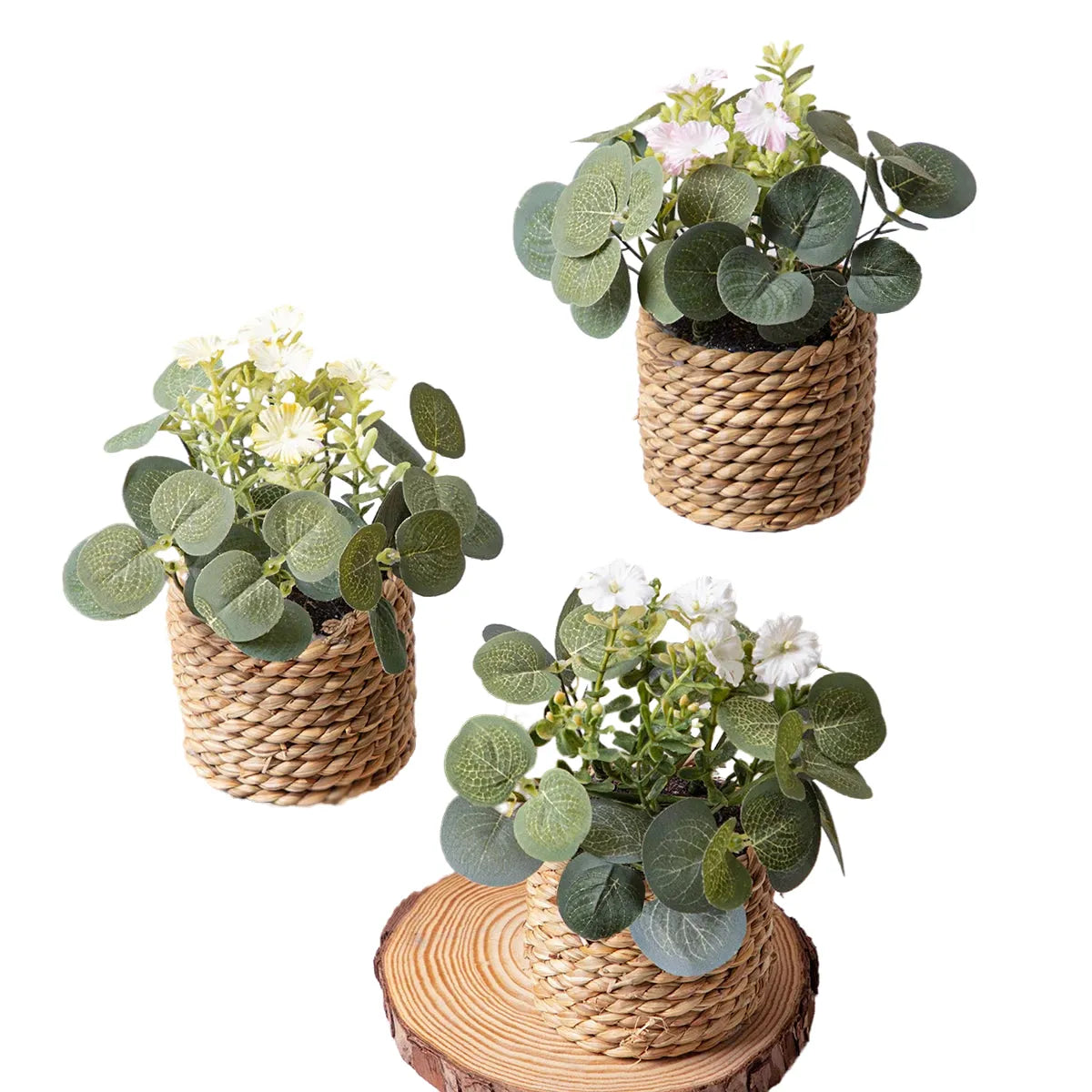 artificial eucalyptus plant, green potted grass, 11cm decorative plastic leaves for home, office, desktop, outdoor and exhibition usage