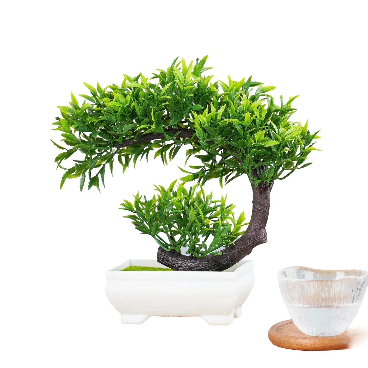 artificial bonsai plant décor, plastic potted ornament for home, office, garden, hotel, indoor & outdoor exhibition, realistic greenery, low-maintenance decor