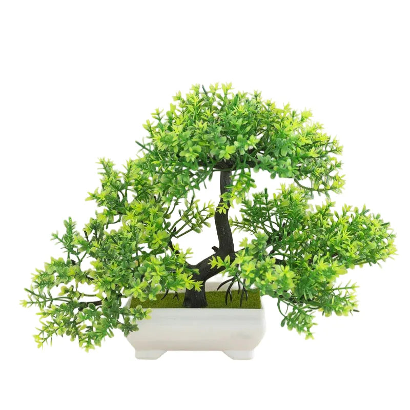 artificial bonsai tree decor, small plastic potted plant for home and office, fake plant desktop ornament, ideal for bridal showers, gardens, and outdoor exhibits