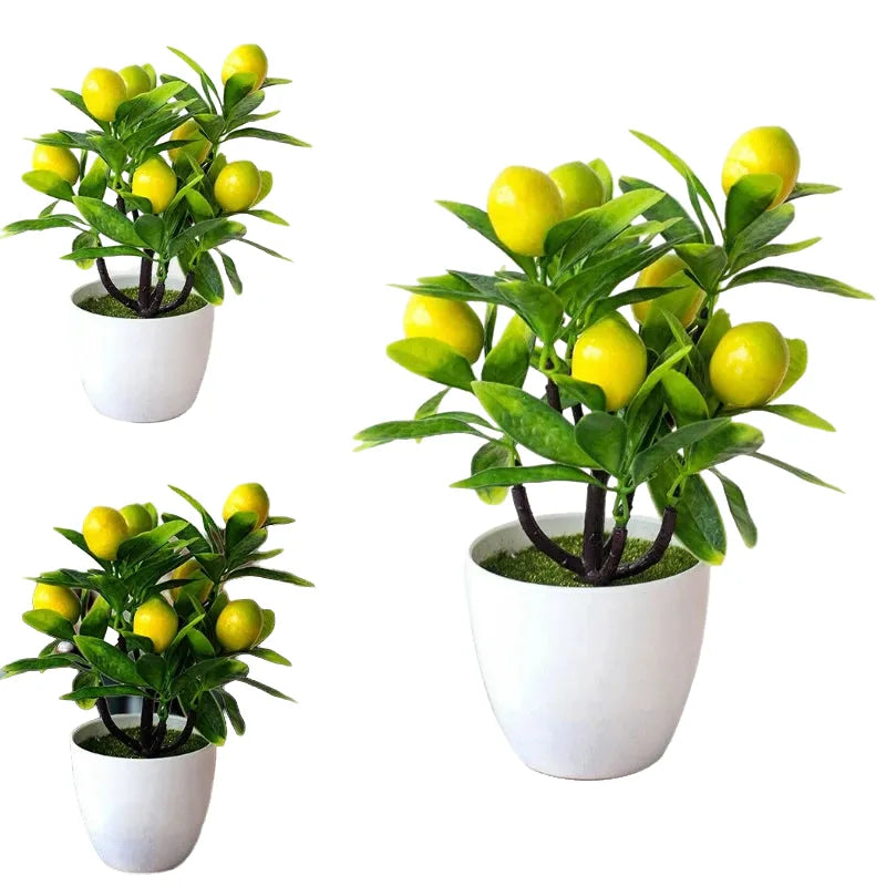 artificial lemon bonsai potted plant - 18cm decorative fake tree for home, living room, bridal shower, exhibition, outdoor use, realistic plastic foliage, easy care