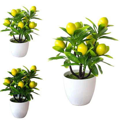 Artificial Lemon Bonsai Potted Plant - 18cm Decorative Fake Tree for Home, Living Room, Bridal Shower, Exhibition, Outdoor Use, Realistic Plastic Foliage, Easy Care