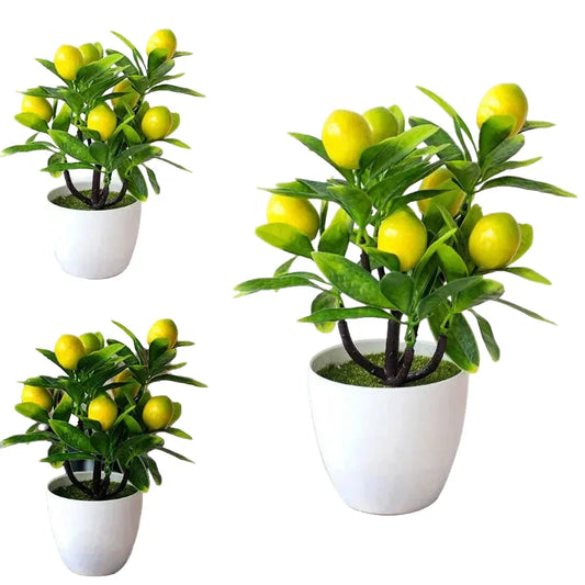 Artificial Lemon Bonsai Potted Plant - 18cm Decorative Fake Tree for Home, Living Room, Bridal Shower, Exhibition, Outdoor Use, Realistic Plastic Foliage, Easy Care