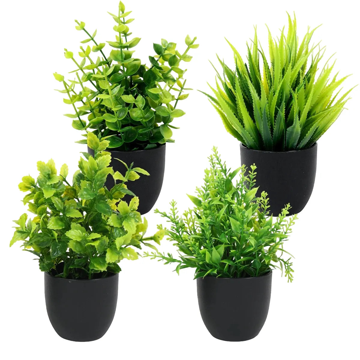 artificial plants set, potted green leaf bonsai, small fake tree ornaments for home, office, garden, wedding, party decor, plastic material, desktop display